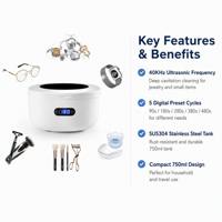 Nettoyeur ultrasonique numérique domestique F6 Portable Électrique GT SONIC GT-F6 40kHz 35W en acier inoxydable SUS304 pour bijoux et dentaire 750ml