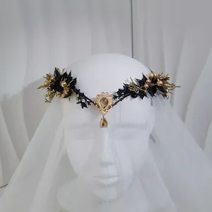 Цветочная корона, Черное золото, Рождественская повязка для волос на Хэллоуин, праздничная повязка на голову, венки для украшения женщин
