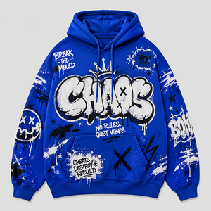 <span class=keywords><strong>Sudadera</strong></span> con Capucha Personalizada de Fabricante OEM con Gráfico de Letras Blue Chaos <span class=keywords><strong>Drip</strong></span> - Product Image 1