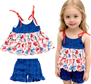 Conjunto de Ropa para Niñas con Diseño Personalizado del 4 de Julio, Camiseta Tipo Túnica con Volantes y Pantalones Cortos con Estampado de la Bandera de EE. UU., 2 Piezas - Product Image 3