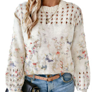 Suéter de Punto Calado con Cuello Redondo, Estilo Primavera, Personalizable con Estampado, Manga Larga, Suéter Moderno para Mujer - Product Image 2