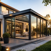 Véranda haut de gamme en alliage d'aluminium 4 saisons avec portes coulissantes en verre pour espace de vie extérieur, villa, patio