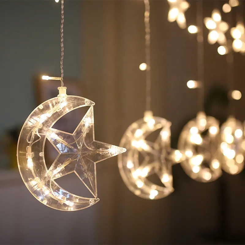 Luces Led de hadas de luna y estrella, decoración de Navidad y boda, batería, funciona con alambre de cobre, cadena de luces Led de pentagrama
