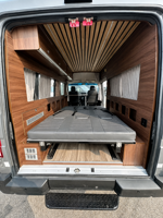 Canapé-lit pliable 3 places en cuir véritable noir de luxe sur mesure pour camping-car, conversion de caravane