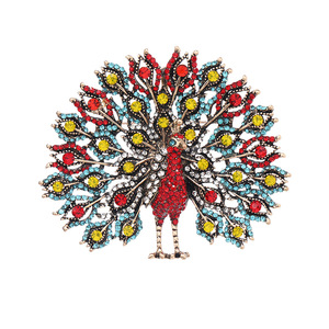 Broche de moda de alta costura con diseño de cola de pavo real, pin de animal con pedrería, para abrigos de invierno, suéteres y corchos para mujer. - Product Image 5