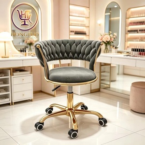 Z High Quality Nail Salon Comfortable Swivel Chair <b>with</b> <b>Wheel</b> Gold-plated Five-legged Base Flannel Salon <b>Stools</b> HT - Product Image 1