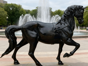 Scultura Personalizzata Grande <span class=keywords><strong>di</strong></span> Stallione Nero in Bronzo, Arte Equestre Moderna per Decorazione Paesaggistica <span class=keywords><strong>di</strong></span> Giardini o Parchi - Product Image 1