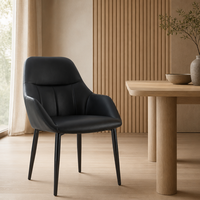 Fauteuil de salle à manger en cuir PU noir avec pieds en acier carbone gris et dossier rembourré pour hôtel et restaurant