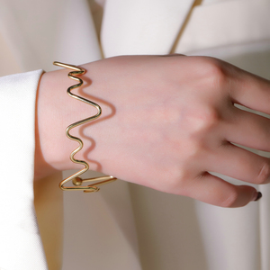 Nuovo bracciale alla moda polsino fuso 18K PVD placcato oro in acciaio inox Tendril bracciale a onda bracciale per donna gioielli regalo - Product Image 6