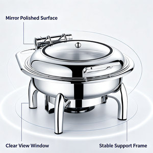 Oulu Hemisphere Réchaud <span class=keywords><strong>de</strong></span> buffet en acier inoxydable avec couvercle en <span class=keywords><strong>verre</strong></span>, pour la conservation <span class=keywords><strong>de</strong></span> la chaleur des aliments, pour banquets et cafétérias - Product Image 6