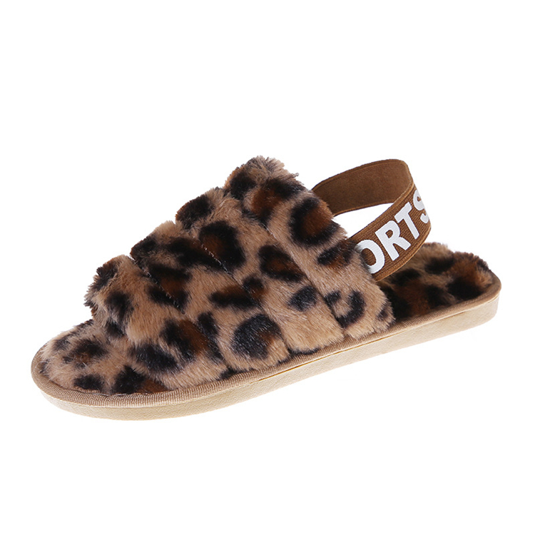 Женские домашние плюшевые тапочки с леопардовым принтом, теплые тапочки с открытым носком, для зимы, 2020