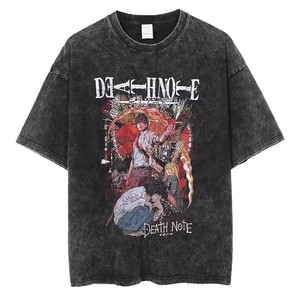 700 i tipi di T-shirt personalizzati produttori di magliette con acido di cotone pesante con scritta Vintage grafica di morte Kira L Anime T-shirt da uomo - Product Image 2