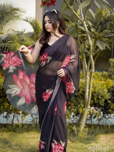 ชุดส่าหรีงานทำมือผ้าจีออเจ็ตแนวแฟนซีพร้อมลายดิจิทัลหรูหราและทันสมัยสำหรับใส่ในโอกาสเทศกาล - Product Image 2