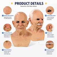 Masque réaliste en latex de visage chauve et ridé, masque d'homme âgé pour Halloween, fête costumée effrayante, cosplay