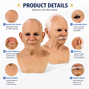 <span class=keywords><strong>Masque</strong></span> réaliste en latex de visage chauve et ridé, <span class=keywords><strong>masque</strong></span> d'<span class=keywords><strong>homme</strong></span> âgé pour Halloween, fête costumée effrayante, cosplay - Product Image 3