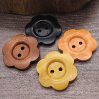 Kancing Kayu Alami Berpola Bunga Klasik Bentuk Bunga Warna Natural 2 Lubang untuk Kemeja Anak, Kardigan, Sweater, Mantel Vintage