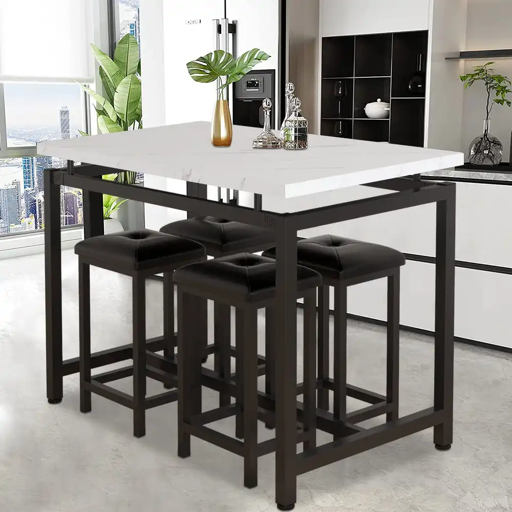 キッチンアパートビストロカウンター高さテーブルセット5朝食バーテーブルとスツールセット5のウッドトップパブテーブル & チェアセット