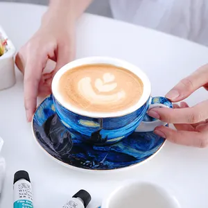 ユニークなゴッホ手描きの青い星空セラミックコーヒーカップお土産カップ