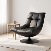 Fauteuil lounge pivotant moderne en cuir, fauteuil d'appoint design capitonné à grille avec base ronde en métal pour salon et hôtel