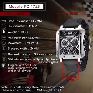 PAGANI DESIGN 1725 New Rectangular Watches for Men Top Brand Men's Sports Quartz Watches Skeleton <b>Automatic</b> Date <b>Chronograph</b> - Product Image 6