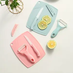 Wholesale Three-piece set of household wheat straw small fruit knife cutting board fruit vegetable grater cheaper cutting board
