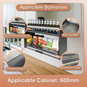 Alandwares GDB-600 Customised Modern High Gloss Aluminum Alloy Tempered Glass Multi-Function <strong>Pull</strong> <strong>Basket</strong> Spice Rack for <strong>Kitchen</strong> - Product Image 2