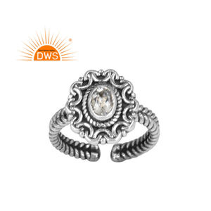 Bague en argent sterling 925 ajustable, design vintage, faite à la main, avec pierre précieuse en quartz cristal naturel, fournisseur de bijoux - Product Image 1