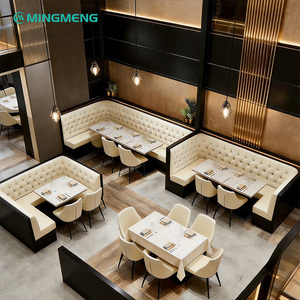 Ensemble de tables et chaises de restaurant, hôtel, café, contemporain et luxueux, avec sièges en métal et cuir, style moderne. - Product Image 3