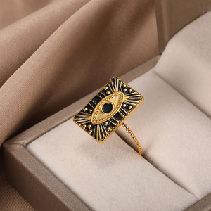 Unique Fashion New Style Stainless Steel square <b>Plate</b> Heart-shaped Drip Eye <b>Ring</b> Adjustable Opening <b>Ring</b> Ornament Female - Product Image 4