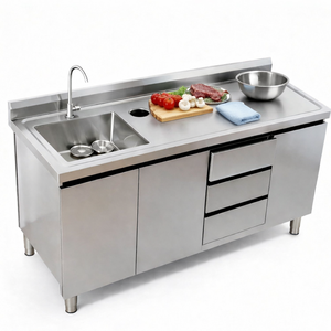 Évier de cuisine en acier inoxydable à cuve unique profonde avec dosseret et armoire de rangement, en gros, 304 201 - Product Image 1