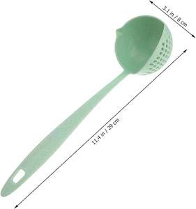 Cuillère à soupe en plastique à long manche 2 en 1, cuillère à fondue, cuillère filtrante en paille de blé pour restaurant et usage domestique - Product Image 2