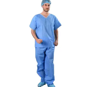Tute monouso PPE PPE SMS PP non tessuto abito paziente con pantaloni ospedale uniforme medico e abbigliamento da visita