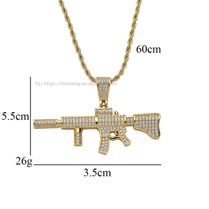 Silenced Sniper Gun Pendant, Men's Hip Hop Layered Necklace, <b>Copper</b> CZ Charm <b>Chain</b> - Product Image 3