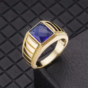 Hoge Kwaliteit 925 Sterling Zilver 18K Vergulde Iced Out Blauwe Steen Mode Sieraden Ring Voor Mannen