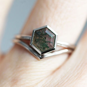 Bague vintage en argent plaqué or rose 18 carats S925, cristal d'agate verte mousse, bijoux de qualité supérieure, fabrication d'usine - Product Image 6