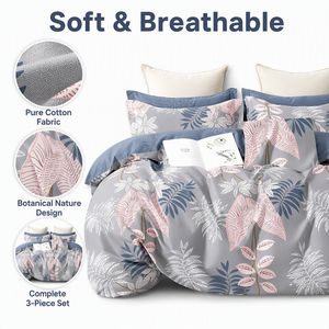 Poland Stock Botanical Nature Cotton <b>Bedding</b> <b>Set</b> <b>Grey</b> <b>Pink</b> Leaf Duvet Cover for wholesale <b>and</b> EU Dropshipping 3pcs - Product Image 2