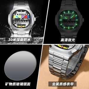 Montre à quartz rétro <span class=keywords><strong>pour</strong></span> homme BINBOND B1984, bracelet en acier inoxydable, étanche, montre originale <span class=keywords><strong>pour</strong></span> homme, cadran nostalgique sans signal <span class=keywords><strong>TV</strong></span> - Product Image 4