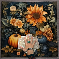 Nappe de tarot en flanelle de polyester tissée nordique 50x50cm avec motif phases de lune, papillon, fleur, soleil et arbre de vie pour usage domestique