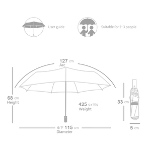 Parapluie de voyage de 25 pouces à 8 baleines, parapluie pliant entièrement automatique avec bande réfléchissante, parapluie anti-vent et anti-UV pour le soleil et la pluie - Product Image 3