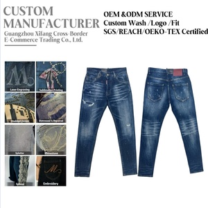<span class=keywords><strong>Jeans</strong></span> Vintage da <span class=keywords><strong>Uomo</strong></span> <span class=keywords><strong>Slim</strong></span> Fit a <span class=keywords><strong>Vita</strong></span> <span class=keywords><strong>Bassa</strong></span> con Effetto Stropicciato e Distressed, Set in Denim Lavabile in Cotone e Spandex per Streetwear - Product Image 1