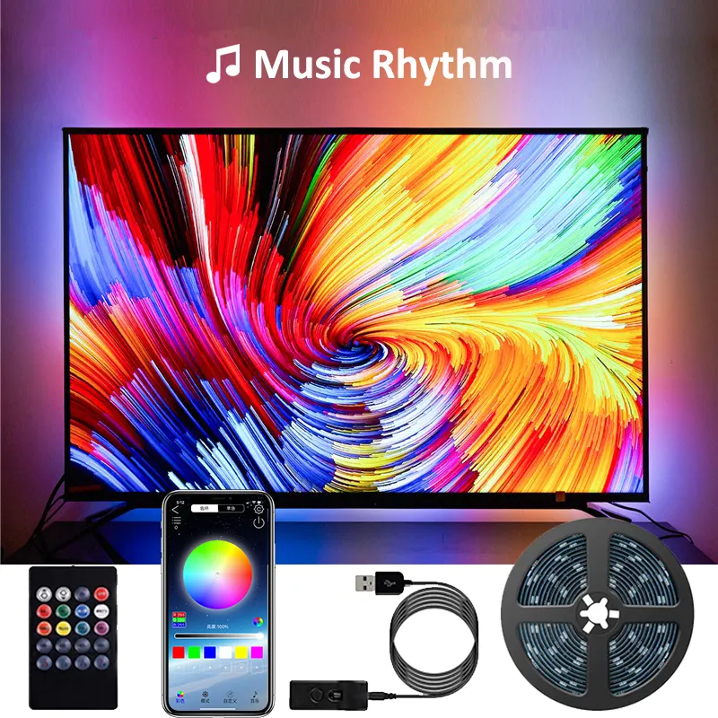 Hot Sale RGB Color Changing APP Remote Control Music Rhythm Computer Bedroom Gaming Monitor Flexible Strip Smart TV LED Strip