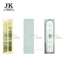 Porte en bois JHK-SK04 avec caméra intégrée et poignées intérieures blanches, porte vitrée à 4 panneaux pour usage en parc