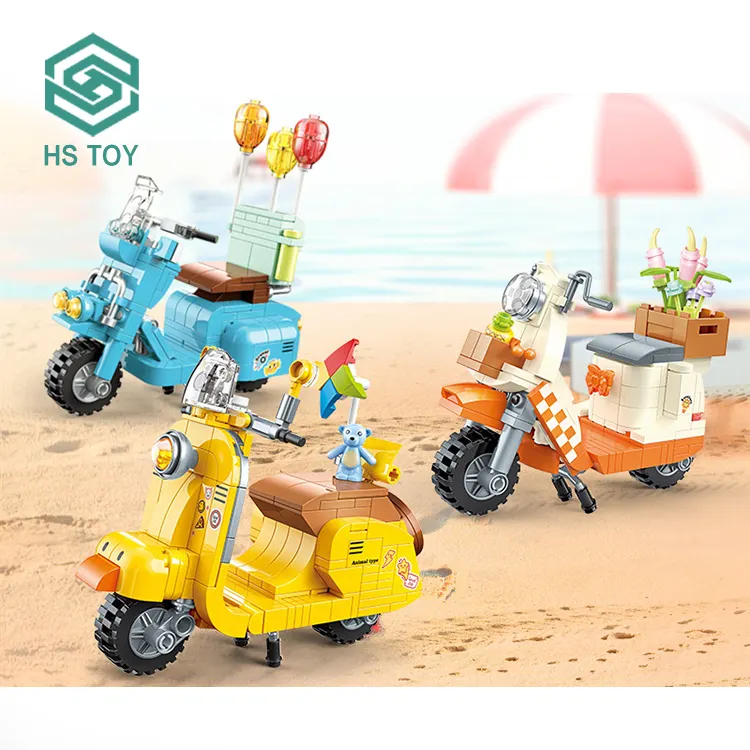 Bloques de construcción para niños, juguete de ladrillos para armar moto pequeña decorativa en color amarillo, venta al por mayor, Modelo HS, 1116 piezas