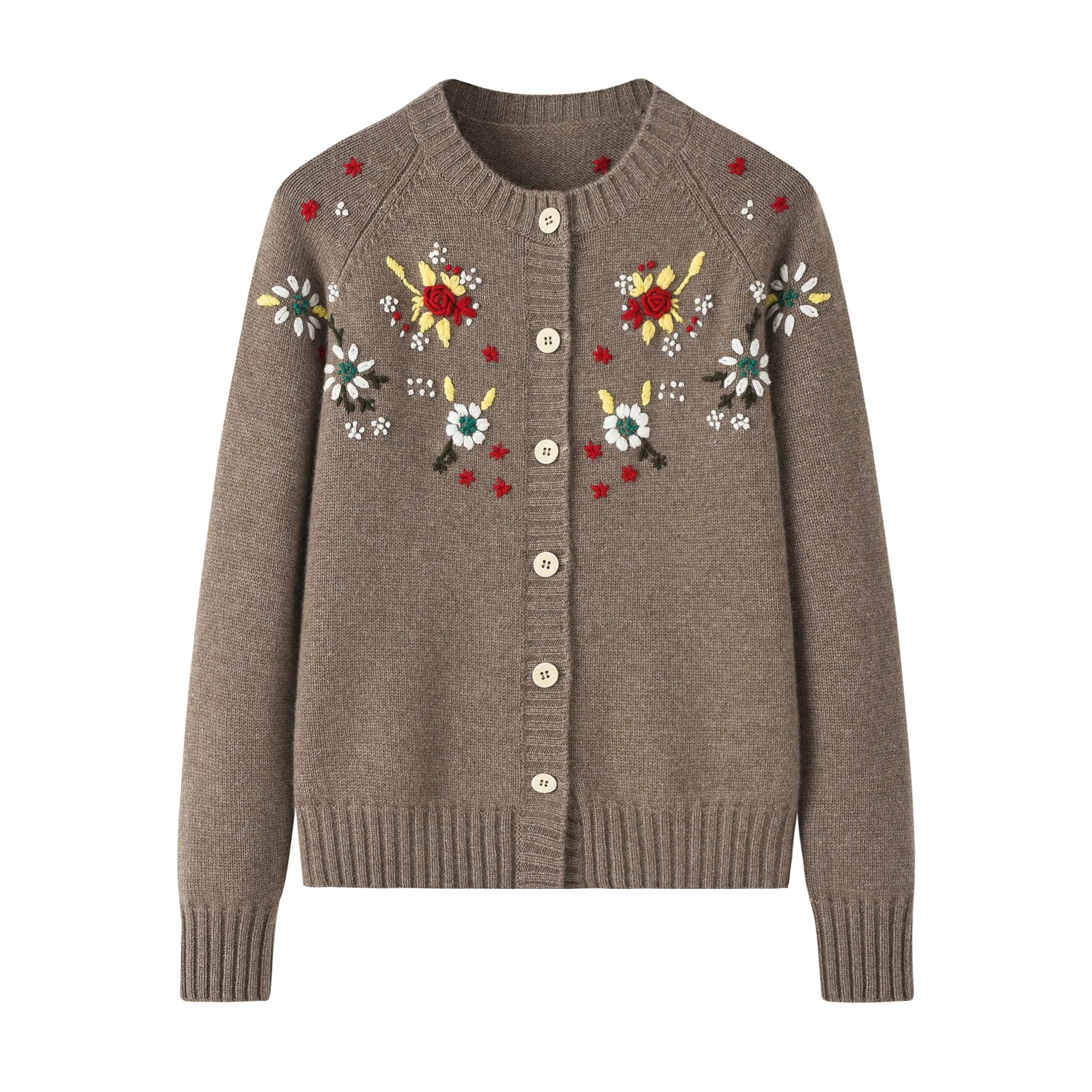 2024 Autumn/Winter Collection - Vintage French Style Lady's 100% Cashmere Round Neck Embroidery Cardigan, Elegant and Timeless
