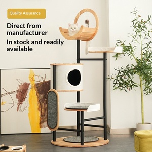 Arbre à chat en <span class=keywords><strong>chêne</strong></span> massif, 4 niveaux réglables, stable, sûr, mobilier d'intérieur de luxe pour plusieurs chats, design robuste et écologique - Product Image 3