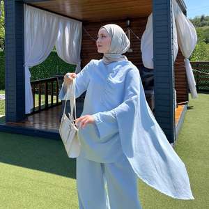 Set Modesto Islamico per Donna con Top Drappeggiato e Pantaloni - <span class=keywords><strong>Abbigliamento</strong></span> Casual per l'Eid - Product Image 2