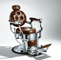Fauteuil de barbier hydraulique réglable en cuir marron rétro avec cadre chromé poli pour usage commercial en salon