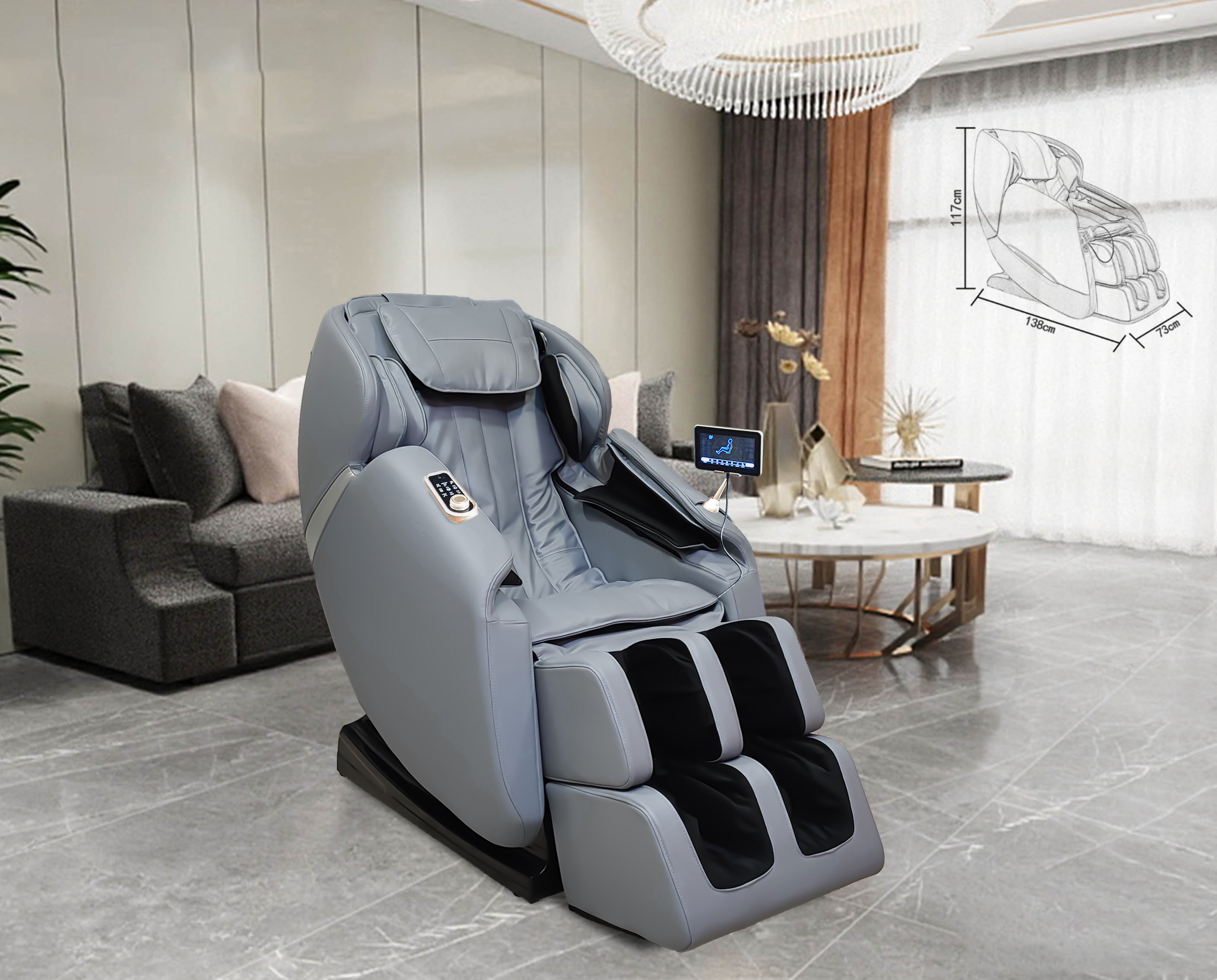 A028 massage chair overview with dimensions