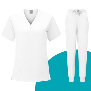 Women Scrub Set V-Neck Top Pants Moisture Wicking Knitted Uniform Hospital Workwear S XXL - Product Image 2