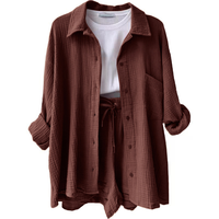 Nouvelle tenue décontractée pour femmes, chemise à manches longues à col à revers et short à taille haute avec cordon de serrage, taille plus, mode féminine